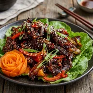Crispy beef with red chillies and sesame